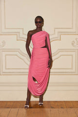 CURAAE Cleo One Shoulder Midi Dress in Pink
