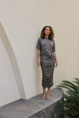 CURAAE Esme Short Sleeves Crew Rib T-Shirt in Grey