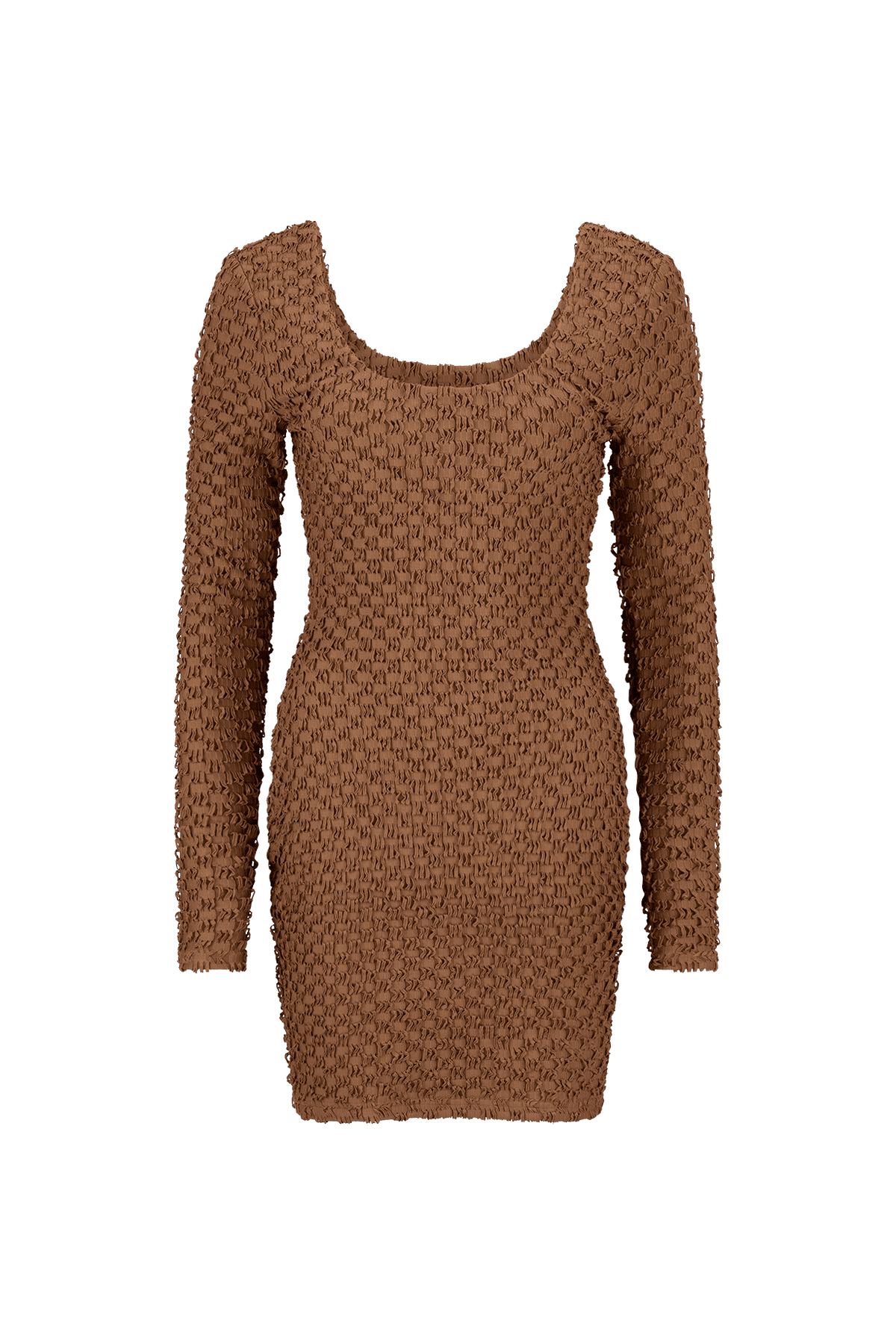CURAAE Avery Textured Scoop Mini Dress In Brown