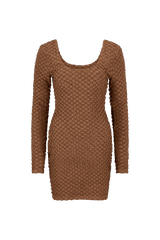 CURAAE Avery Textured Scoop Mini Dress In Brown