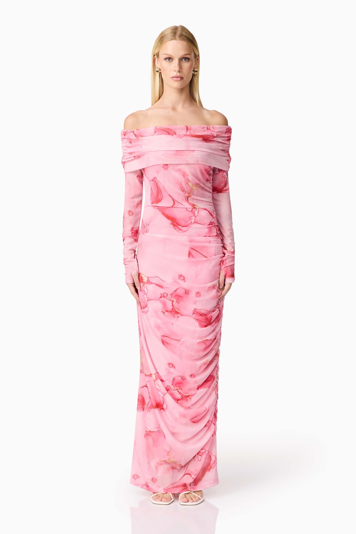 CURAAE Rosalia Off The Shoulder Maxi Dress in Pink Floral