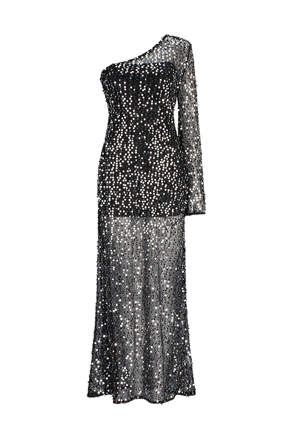 CURAAE Amelia Sequin Maxi Dress in Black
