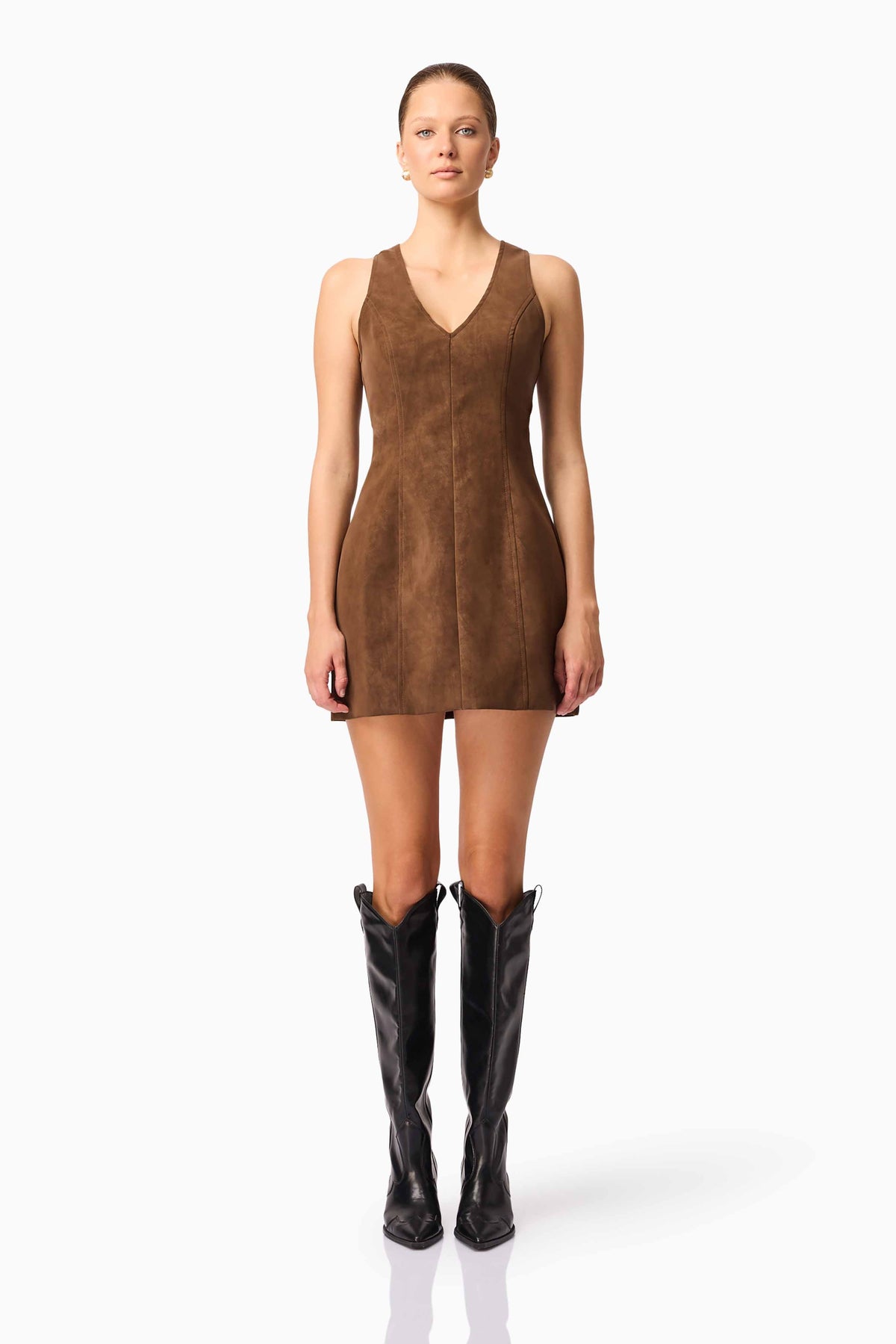 CURAAE Venus Suede Mini Dress in Brown