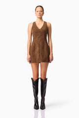 CURAAE Venus Suede Mini Dress in Brown