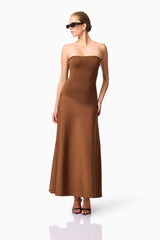 CURAAE Zahara Strapless Maxi Dress in Brown