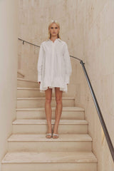 CURAAE Eloise Tiered Shirt Dress in White