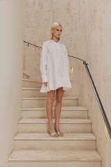 CURAAE Eloise Tiered Shirt Dress in White