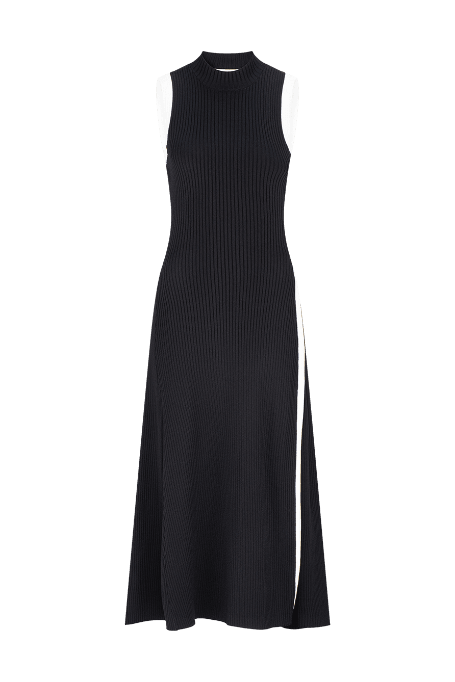 CURAAE Berlin Rib Knit Midi Dress in Black