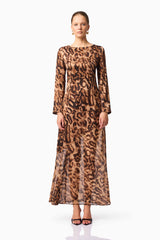 CURAAE Zali Long Sleeve Maxi Dress in Leopard Print