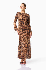 CURAAE Zali Long Sleeve Maxi Dress in Leopard Print