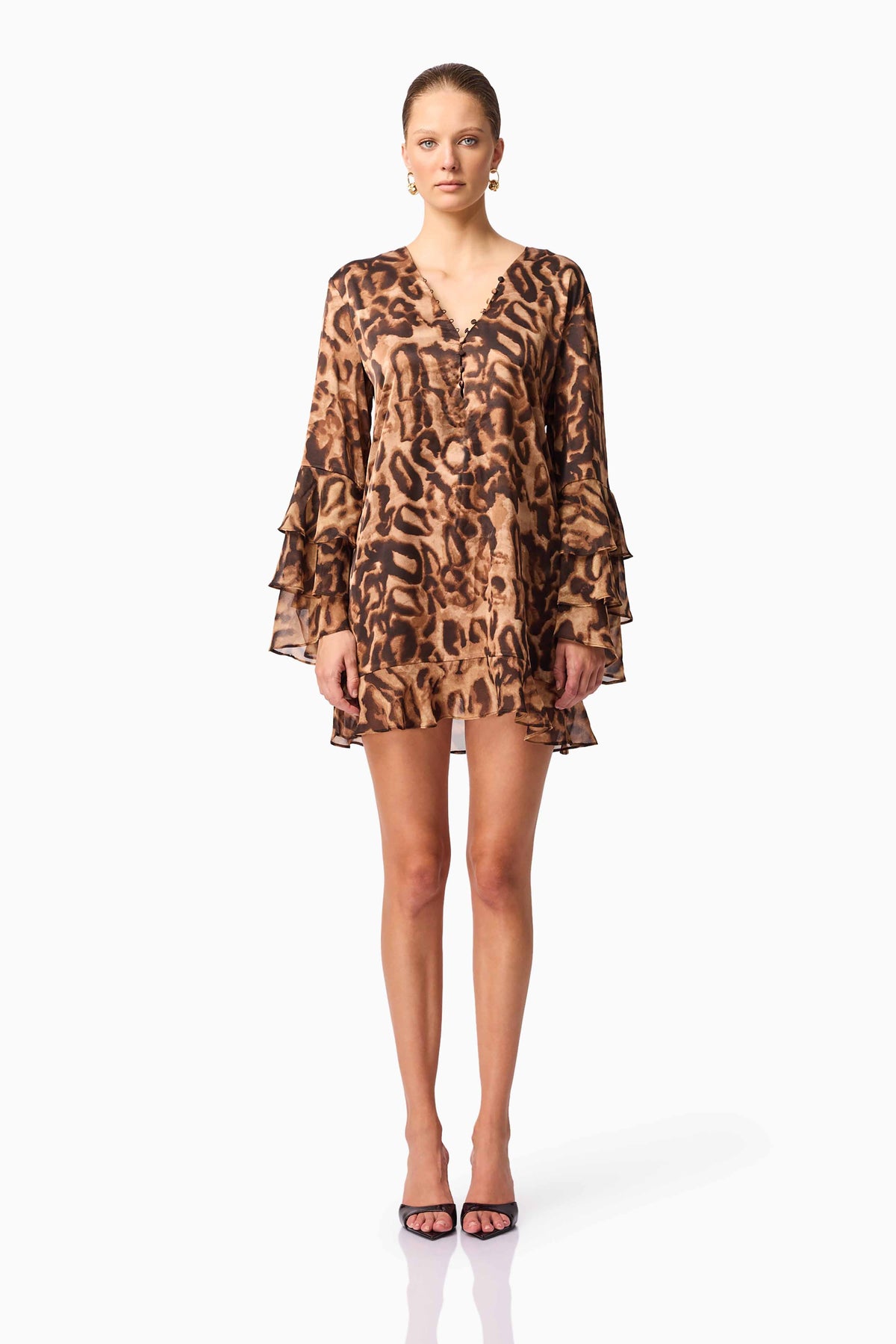 CURAAE Zali Long Sleeve Mini Dress in Leopard Print