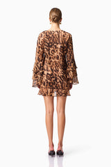 CURAAE Zali Long Sleeve Mini Dress in Leopard Print