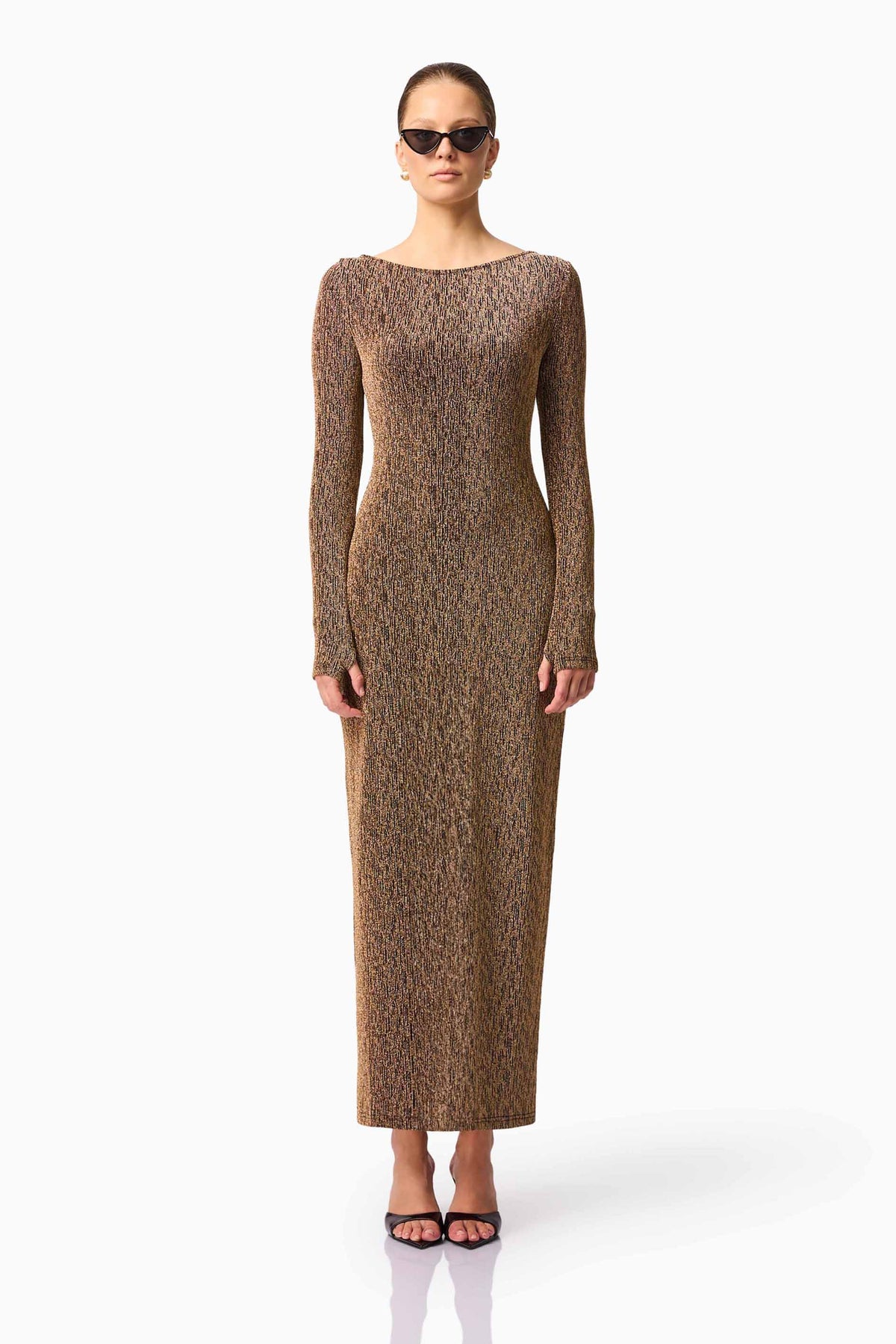 CURAAE Emery Long Sleeve Maxi Dress in Gold