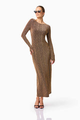 CURAAE Emery Long Sleeve Maxi Dress in Gold
