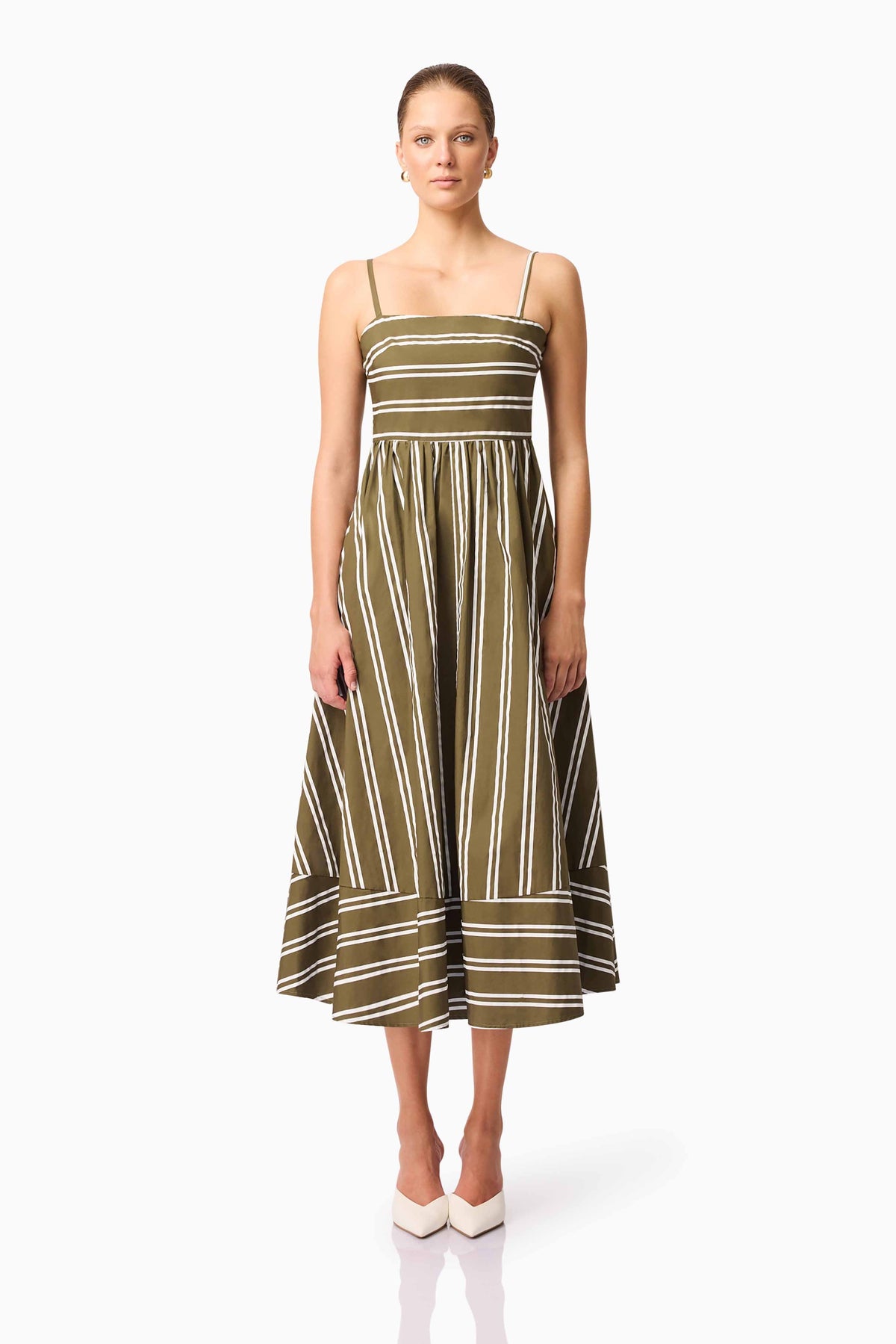 CURAAE Giverny Stripped Midi Dress in Green