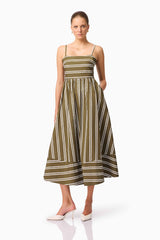 CURAAE Giverny Stripped Midi Dress in Green