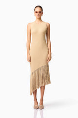 CURAAE Selah Asymmetrical Midi Dress in Beige