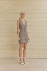 CURAAE Siena V Neck Mini Dress In Brown