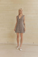 CURAAE Siena V Neck Mini Dress In Brown
