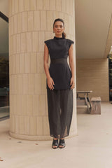 CURAAE Bond Sleeveless Mesh Maxi Dress in Black