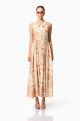 CURAAE Sandi Collar Midi Dress in Beige