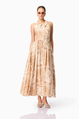 CURAAE Sandi Collar Midi Dress in Beige