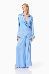 CURAAE Fleur Satin Shirt In Blue