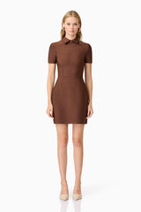 CURAAE Khloe Crepe Knit Mini Dress In Brown