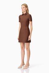 CURAAE Khloe Crepe Knit Mini Dress In Brown