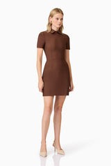 CURAAE Khloe Crepe Knit Mini Dress In Brown