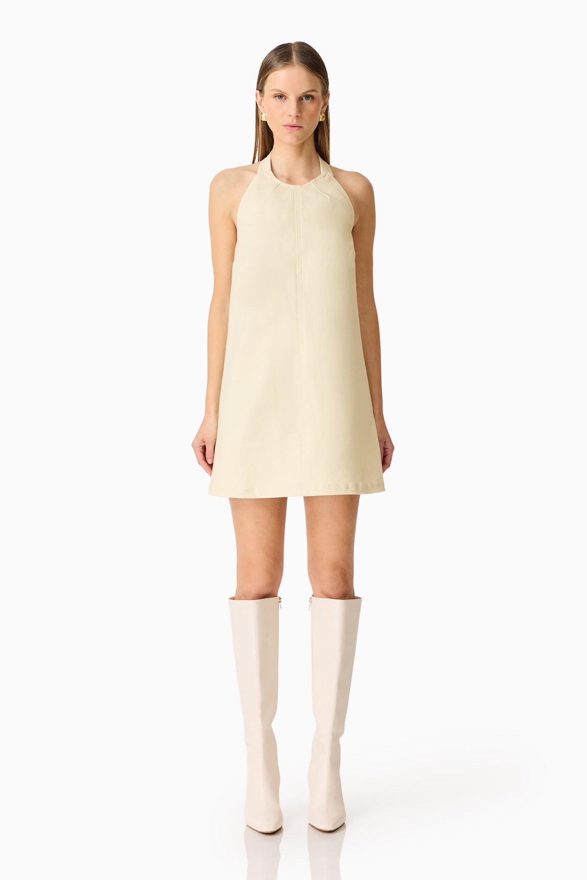 CURAAE Lavelle Halter Mini Dress in Lemon Yellow