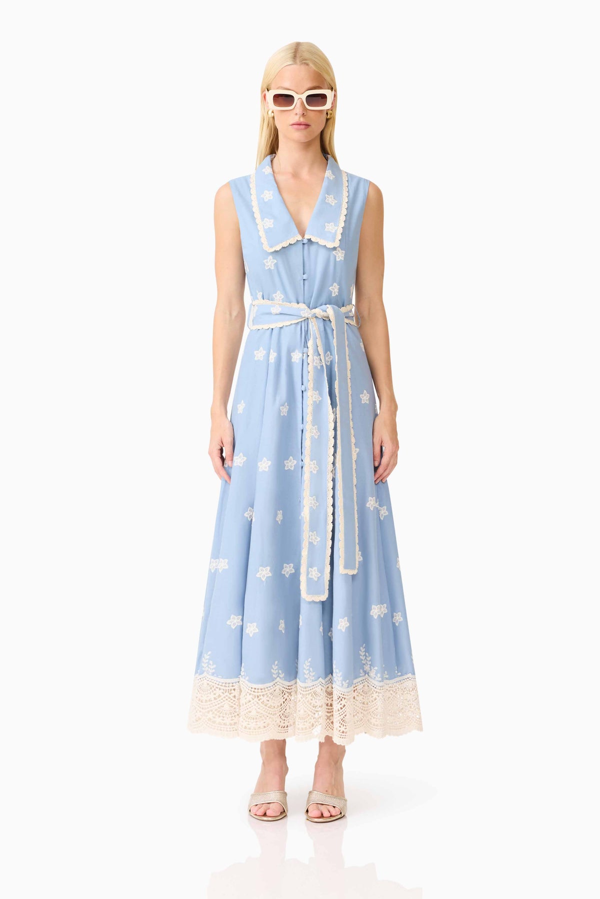 CURAAE Estella Midi Dress in Blue & Cream
