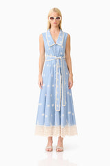 CURAAE Estella Midi Dress in Blue & Cream
