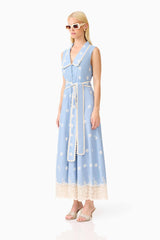 CURAAE Estella Midi Dress in Blue & Cream