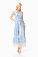 CURAAE Estella Midi Dress in Blue & Cream