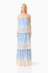 CURAAE Estella Maxi Dress in Blue & Cream