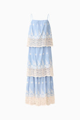 CURAAE Estella Maxi Dress in Blue & Cream