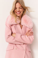 Char Faux Fur Collar Wool Coat - ORCHID ROSE