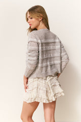 Claralise Alpaca-Blend Lace Stripe Cardigan