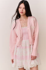 Francette Cotton Bow Embroidered Cardigan