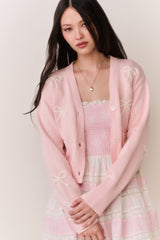 Francette Cotton Bow Embroidered Cardigan