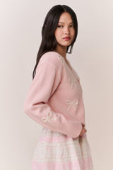Francette Cotton Bow Embroidered Cardigan