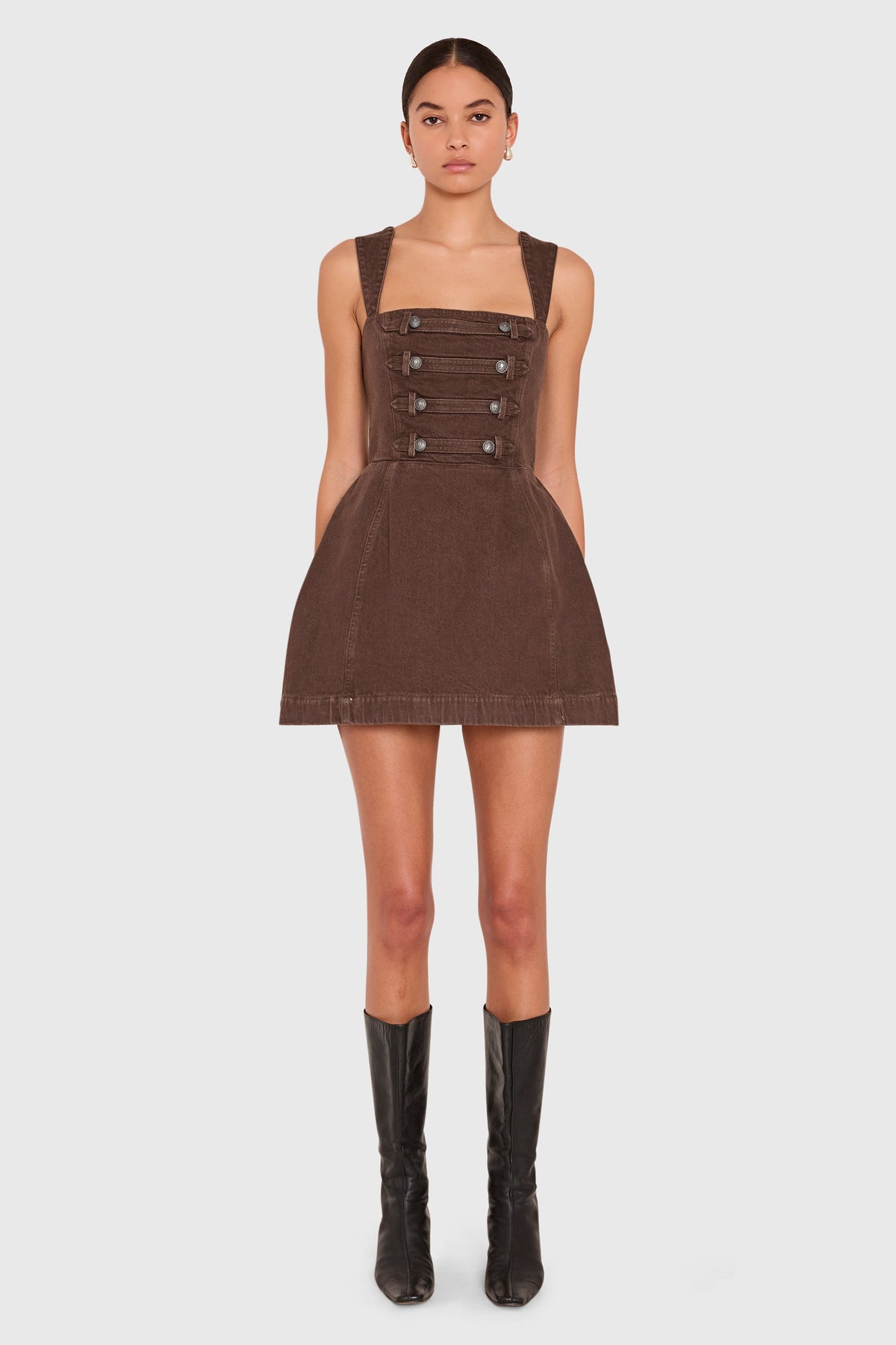 Bethany Romper in Brown Denim