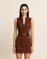 Ariana Sleeveless Suedes Mini Dress - Burgundy