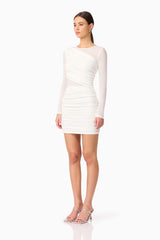 Darya Long Sleeve Mini Dress in White
