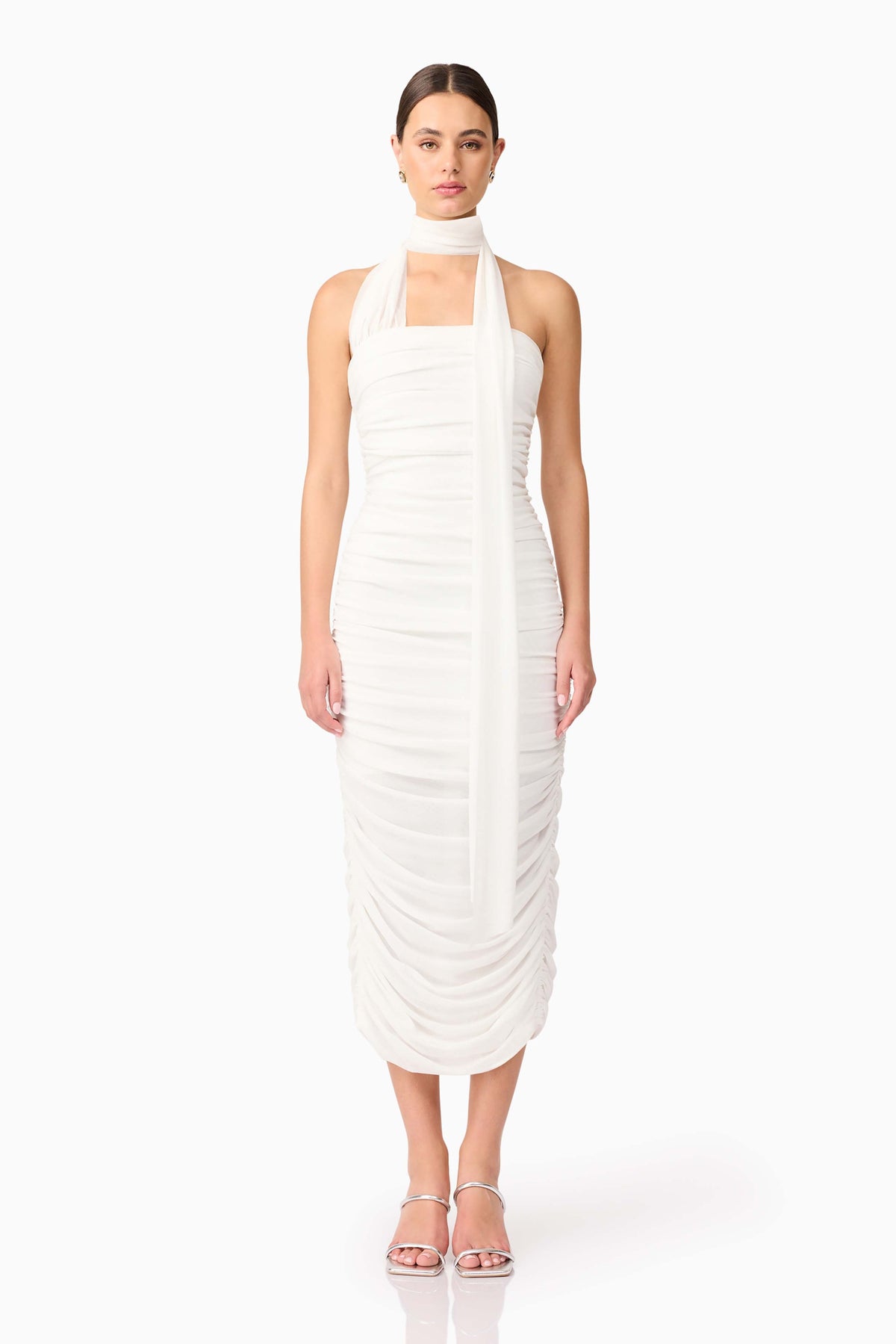 Darya Fitted Midi Dress in White