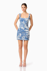 Anneliese Embroidered Mini Dress in Blue