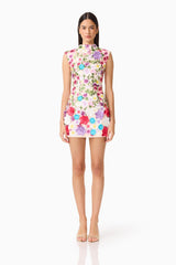 Rosette Sleeveless Mini Dress in Multi Floral