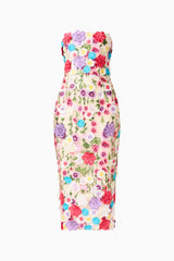Rosette Strapless Midi Dress in Multi Floral
