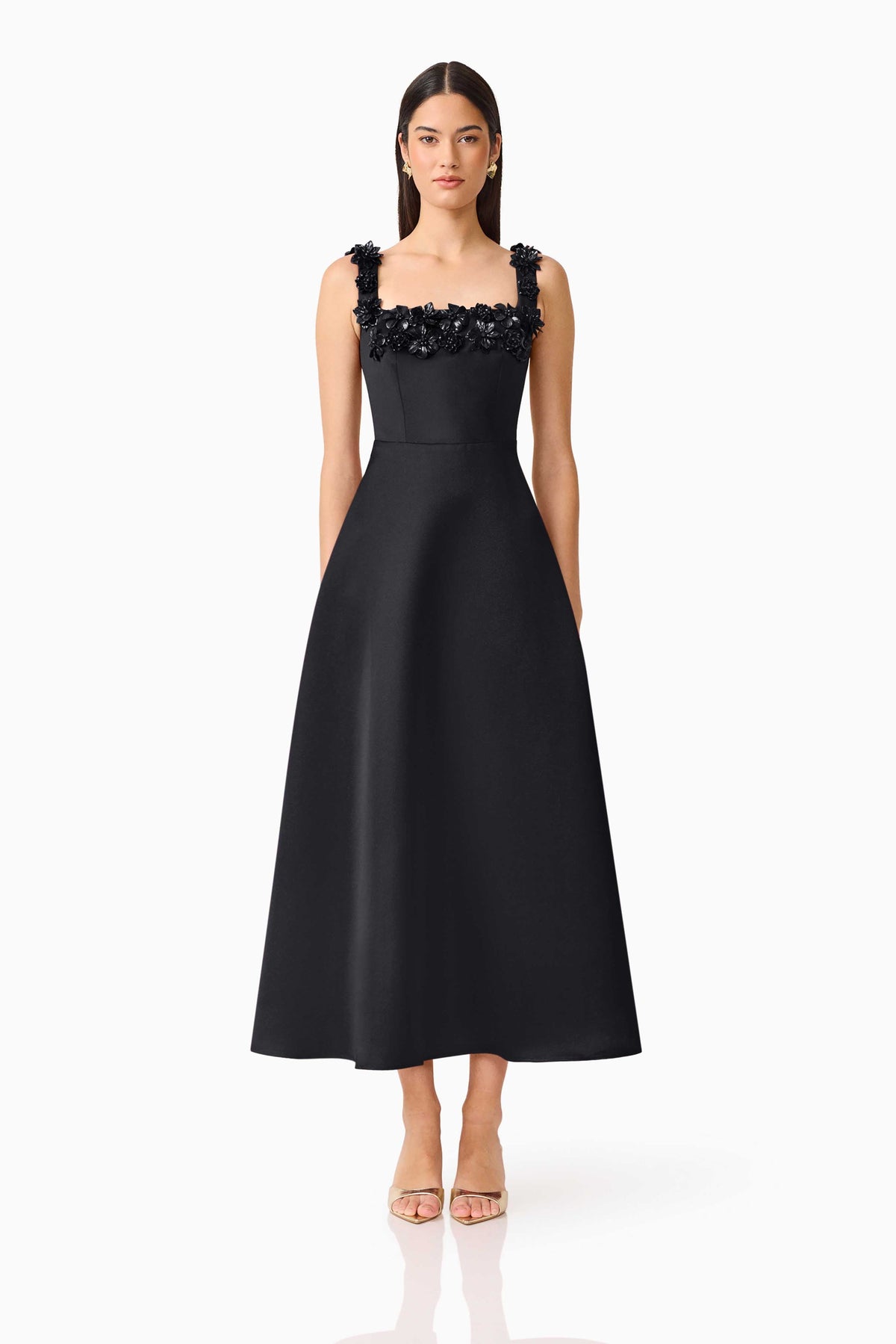 Lucetta Fit & Flare Midi Dress in Black